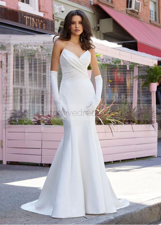 Strapless Ivory Satin Wedding Dress With Buttons
